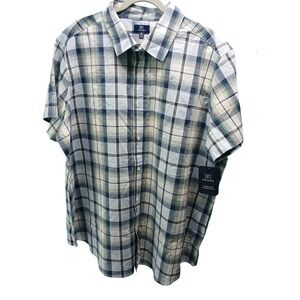 GEORGE Mens Plaid Short Sleeve Button Down Shirt 2XL 50-52 Blue White Green